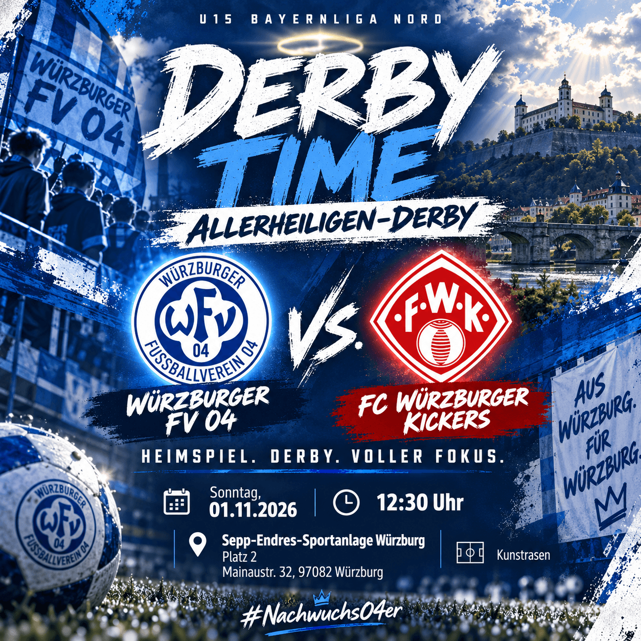 Derbytime in Würzburg: Unsere U15 empfängt die Würzburger Kickers! 🔵⚪